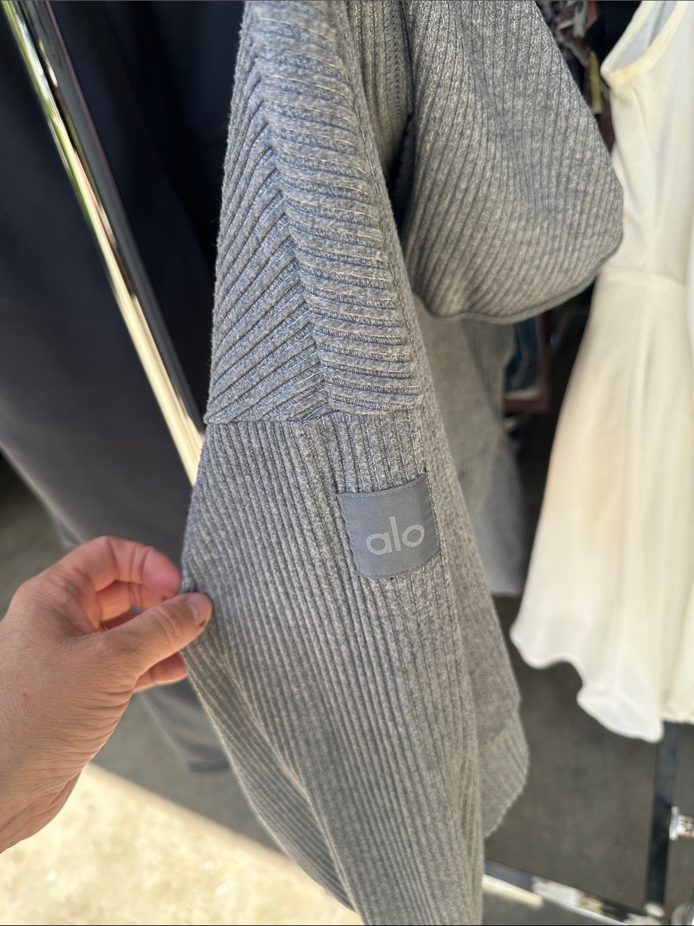 ALO Yoga Ribbed Hooded Sweater in Gray - Picture 2 of 2